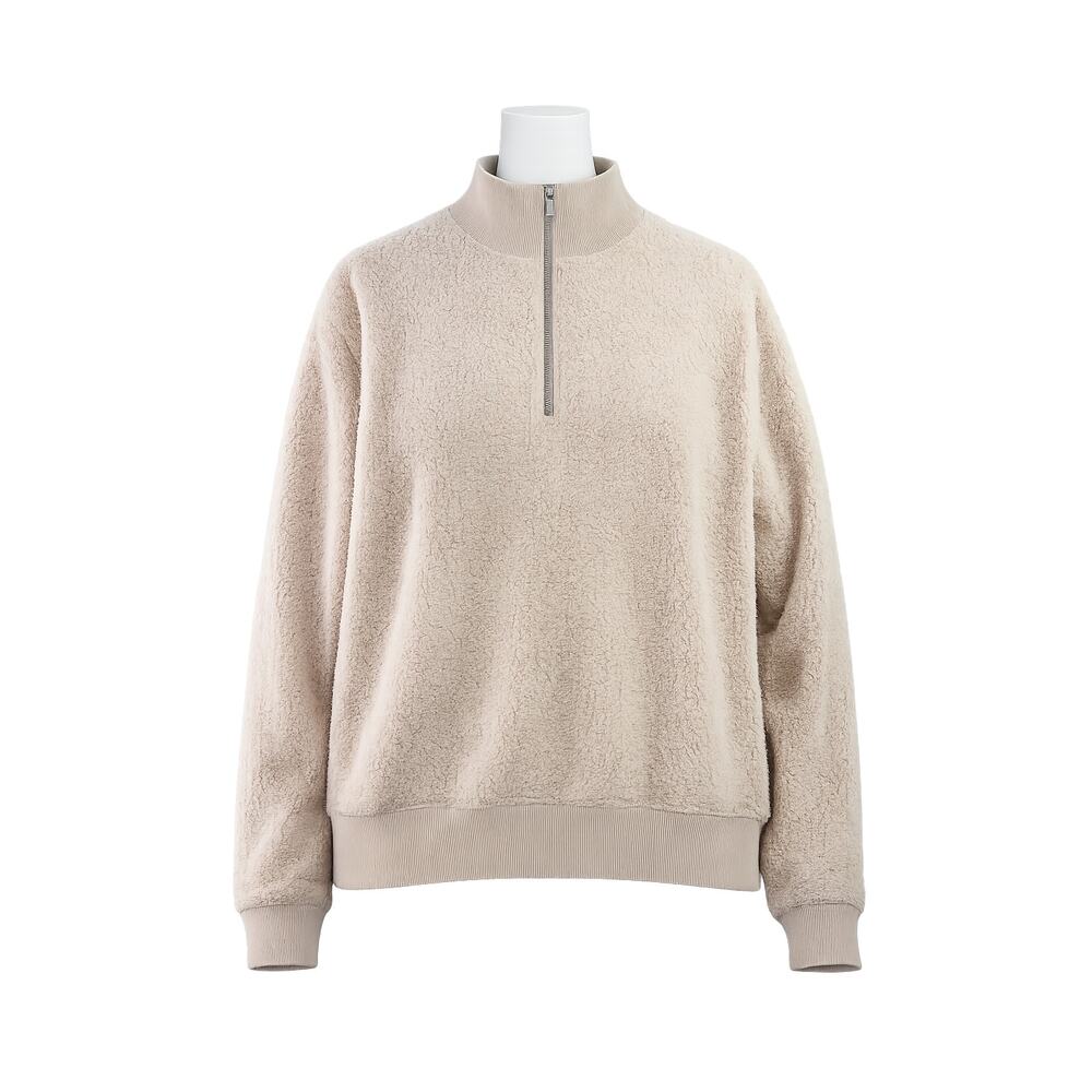 Topshop Women's Teddy Fleece Quarter Zip Pullover – Tan – Size M